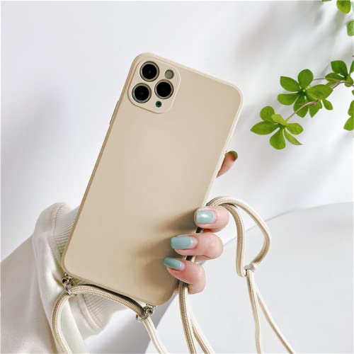 Cover per iPhone 14 Plus con cordoncino di collare cover 14 Plus Bumper cordino regolabile lunghezza catena custodia per 14 Plus cachi silicone tpu