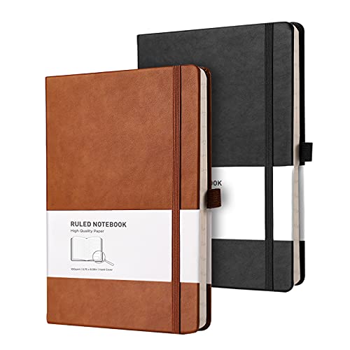 RETTACY Ruled Journal Notebooks 2 Pack - Hardcover College Ruled Notebooks with 376 Numbered Pages,100gsm Thick Paper 5.75'' Ã— 8.38''
