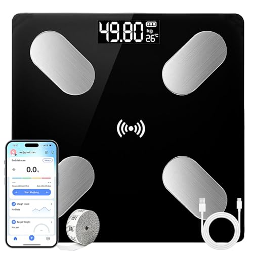 Weighing Scales for Body Weight, Bathroom Scales with High Precision Sensors, Smart Body Composition Indices Scale for Body Weight Body Fat Monitor BMI Muscle Mass Bone iOS Android App Bluetooth