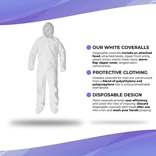 Amz Medical Supply Disposable Coveralls For Men & Women Medium, 5 Pack Of 60 Gsm Microporous White Hazmat Suits Disposable. Disposable Hazmat Suit With Hood, Boots, Elastic Wrist, Lower Back, Zipper #TOP2