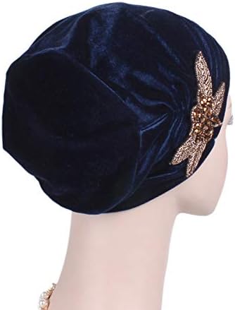 Women's Stretch Velvet Turban Hat Cancer Chemo Beanie Beaded Flower Hair Wrap Cap Headwear - Image 6