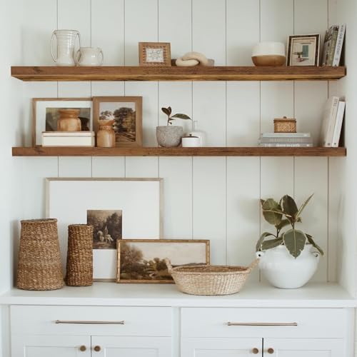 QEEIG Floating Shelves for Wall 55.1" Extra Long - Wall Shelf Bathroom Kitchen Living Room Bedroom Farmhouse Home Decor Display Bookshelf Large 55.1 x 9.3 inch Set of 2, Rustic Brown (008-140BN) by QEEIG - Image 2