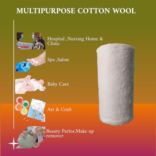 Image of Absorbent Pure Cotton Wool for Multipurpose use,Cotton Wool can use for First-Aid, Clinical Use, Makeup Remover, Salon, Beauty Baby care & art and Craft pack of 500gms -White