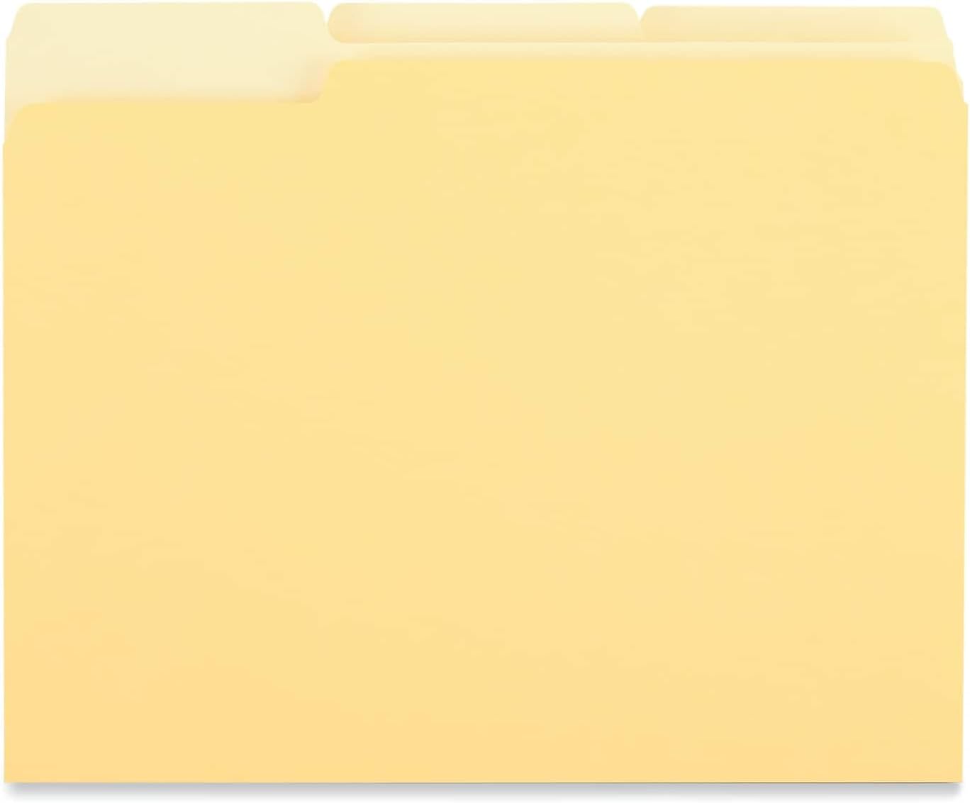 Recycled Interior File Folders, 1/3 Cut, Top Tab, Letter, Yellow, 100/Box