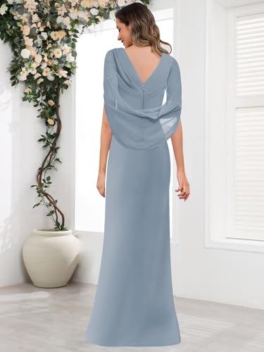 BOLENSYE Women's Cap Sleeve Mother of The Bride Dresses Lace Appliques Chiffon Long Formal Evening Party Gown2