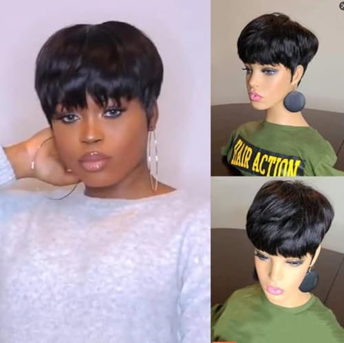 FCHW Short Black Wig For Black Women Synthetic Pixie Wig 3inch Black Pixie Cut Wig With Bangs Short Hairstyles Wigs
