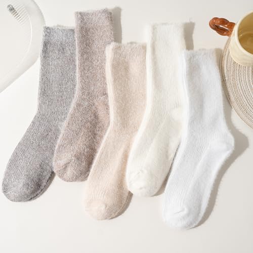 Image of SISOSOCK 5 Pairs Fuzzy Soft Cozy Comfortable Socks for Women, Casual Sleep Comfy Socks, Perfect Warm Winter Gifts for Women