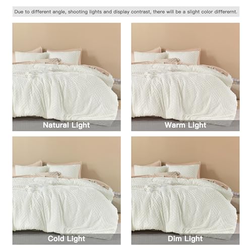 Image of Litanika Ivory King Size Comforter Set, 3 Pieces Tufted Boho Farmhouse Bedding Comforter Sets, Lightweight Fluffy Comforter Bed Set for All Season (104x90In Comforter and 2 Pillowcases)