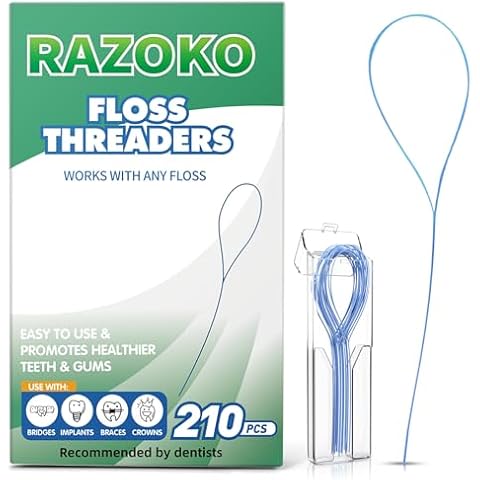 RAZOKO Floss Threaders | Dental Floss Threaders for Braces, Bridges, and Implants |210PCS (Pack of 3) Cover