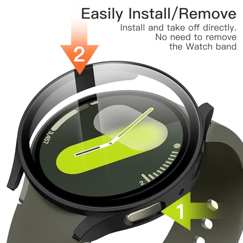 Image of JETech Cover Case with Screen Protector for Samsung Galaxy Watch 7 44mm, Overall Protective Cover, Built-in Tempered Glass Film High Sensitivity, 2 Pack (Black)