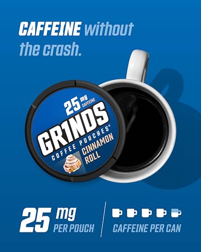 Grinds Coffee Pouches | Cinnamon Roll Flavor | 3 Cans | Brew-Free Coffee Alternative | 18 Pouches Per Can