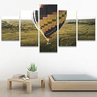 SIGNWIN 5 Panel Canvas Wall Art Modern Art Expressive Hot Air Balloon Minimalist Multicolor Photography Transportation for Home Decorations Ready to Hang - 60