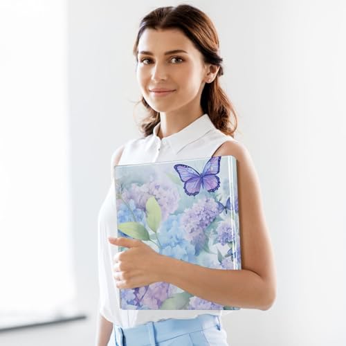 Image of Purple Hydrangea Flower Butterfly 3 Ring Binder with 2 Interior Pockets 1.5 inch Binders 3 Ring Heavy Duty Fit 8.5 inch x 11 inch Letter Size for Office School, 2 Pack