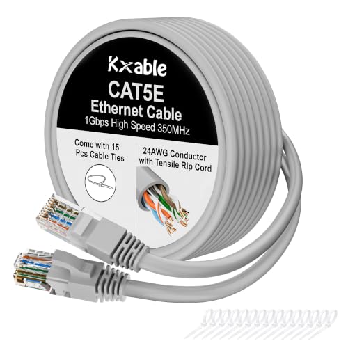 Cat5e Ethernet Cable 150 FT, Long Cat 5e Internet Cable, Grey Snagless Patch Cord, Flexible, Network, LAN, PoE, Standard RJ45 Connector for PC, Server, Router, Modem, TV, PS5 - with 15 Cable Ties