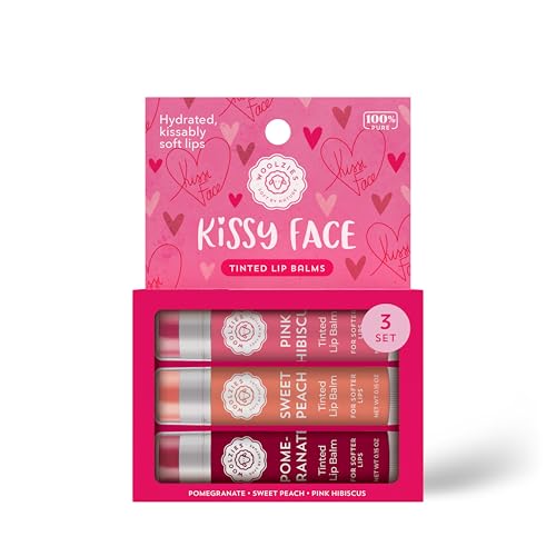 Tinted Lip Balm Set: All-Natural Shea Butter, Beeswax, Coconut Oil, Vitamin E Infused Lip Moisturizer Care Treatment (3 Pack, Kissy Face)