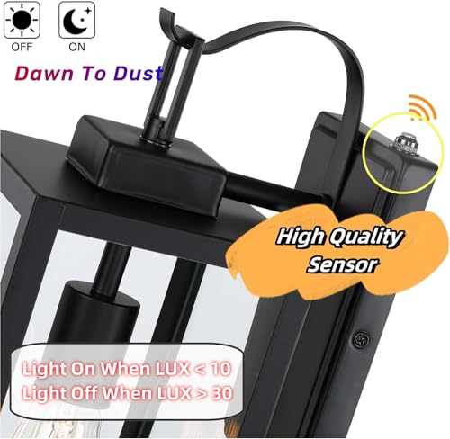 WISBEAM 18 inch Dusk to Dawn Outdoor Lights for House, 2 Pack Black Exterior Lighting Fixture, Modern Porch Lights for Outside, Metal Construction with Clear Glass by WISBEAM - Used condition - Image 3