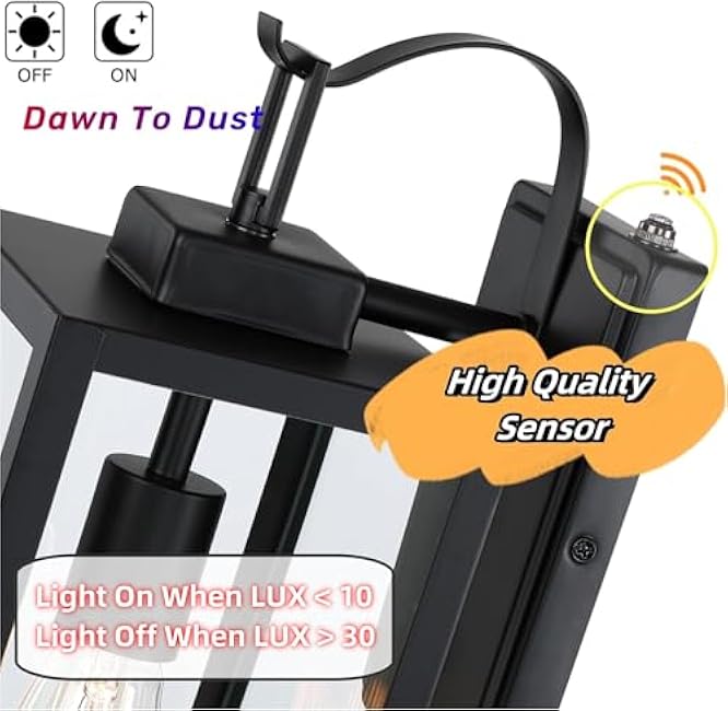 WISBEAM 17.75in Large Size Dusk to Dawn Wall Sconce for House, Black Outdoor Wall Lantern, Modern Porch Lights Outdoor, Metal Construction with Clear Glass, 1 Pack