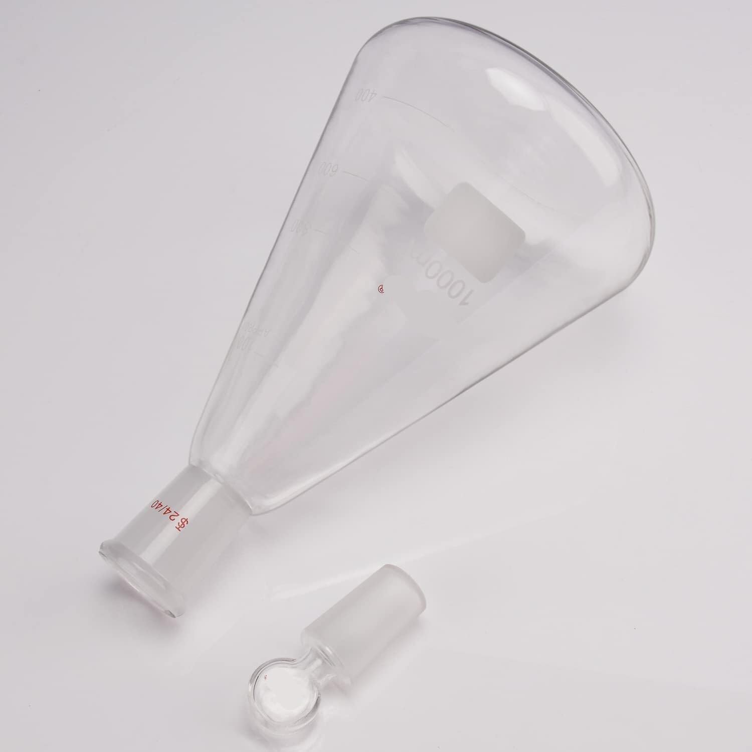 Matraz de Erlenmeyer de vidrio borosilicato de 1000 ml con tapón de vidrio, unión cónica 24/40, pared gruesa(1000 ml)