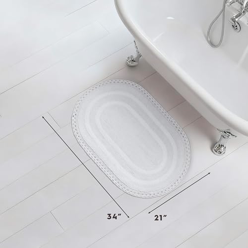 Laura Ashley Camilla 100% Cotton Oval Bath Mat with Crochet Border, Soft & Absorbent, Bright White 21" x 34" Bathroom Rug by Laura Ashley - Used condition - Image 2