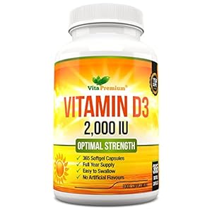 Vitamin D 2,000 IU, Optimal Strength Vitamin D3 Supplement, 365 Easy to Swallow Softgels – Full Year Supply