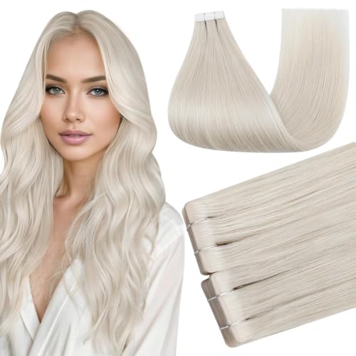 Full Shine Injected Tape In Hair Extensions Human Hair, Ice Blonde 20 Inch