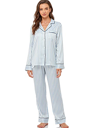 Women's Satin Pajama Set Long Sleeve Button Down Sleepwear 2-Piece Silky Pj Set4