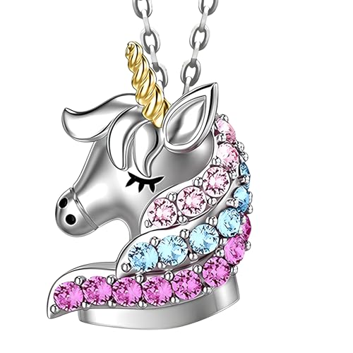 Collier licorne magique enfants pendentif cheval strass rose bleu