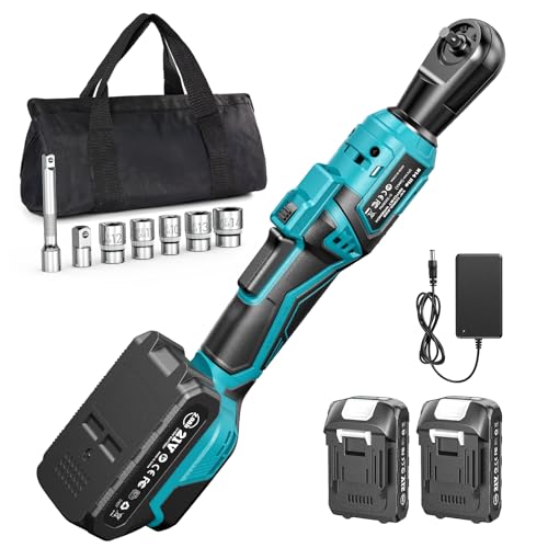 Seesii Cordless Electric Ratchet Wrench: 50Nm Torque 220RPM, 1/4" Power Ratchet Set w/ 2×2.0Ah Batteries, 5 Sockets, Fast Charger, 3" Extension, Carrying Bag - for Auto Repair, DIY, Motorcycle
