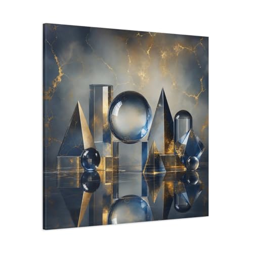 Tableau abstrait bleu et or 90x90 cm pour salon moderne