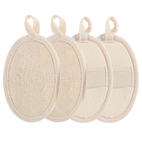 4 Pezzi Scrubber per il Corpo Esfoliante in Spugna di Luffa Naturale, Realizzato in Spugna di Loofah per Doccia Ecologica e Biodegradabile, Per la cura del corpo del bagno, SPA, doccia