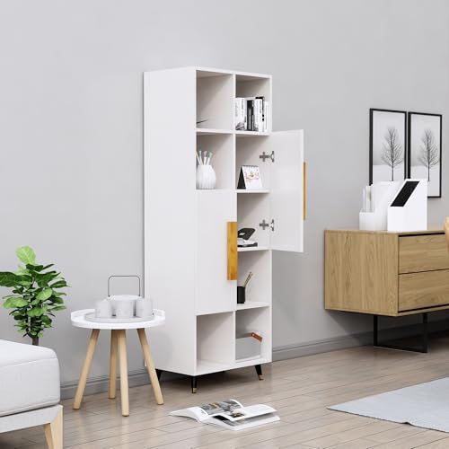 Image of Bniture Bookshelf for Home | Engineered Wood Book Shelf with 2 Door & 6 Shelf | Open Book Shelf Stand for Library | Multipurpose Display Organizer for Living Room, Study & Office | Frosty White