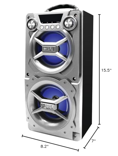 Portable Speaker with Bluetooth, Connect to iPhone, iPad or Android, Double Subwoofer Heavy Bass, Perfect for Events, Silver