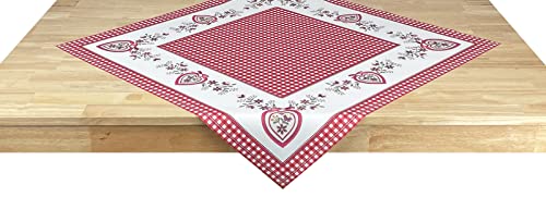 NEO-24 Tisch-Mitteldecke Landhaus 75 x 75 cm - Leicht zu pflegene Decke im Landhaus-Stil Vichy-Karo Herz Rot