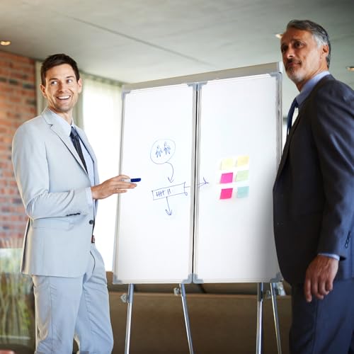Image of AmazingSpark 48 inch x 36 inch Foldable Whiteboard Dry Erase Board Large Tri Folding Whiteboard Magnetic Dry Erase Board, Wall Aluminium Frame and Pen Tray for Office, Home