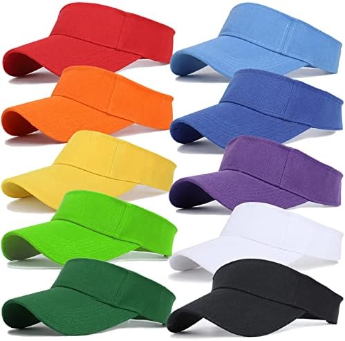 Unisex Sports Sun Visor Hats Open Top Bingo Run Visors Hat for Tennis Golf Travel Summer Beach Pool (Colorful Set, 10)