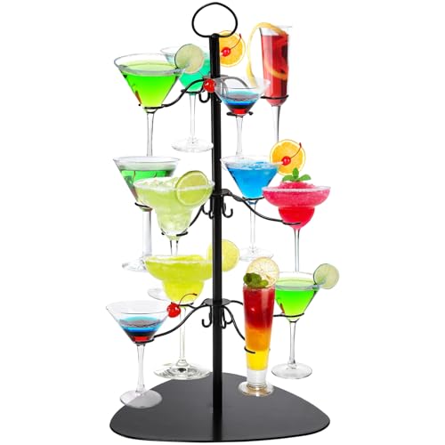 Hedume Cocktail Tree Stand, Champagne Glass Holder, 3 Tier - 12 Holders Wine Glass Flight Tasting Display for Champagne, Cocktails, Martini, Margarita Cups at Weddings, Bridal Shower, Parties