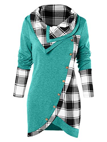Rosegal Women's Long Sleeve Pullover Turtleneck Plaid Thin Tunic Sweatshirt Top Blouse Green #TOP4
