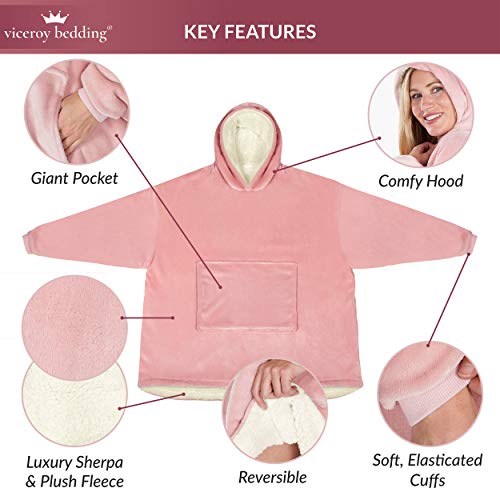 Oversized Hoodie Blanket Women Ultra Plush Fleece with Soft Sherpa Reversible Warm Cosy Comfy Wearable Hooded Giant Sweatshirt Throw for Girls Adults Men Boys Kids Big Pocket (Blush Pink) - Image 6