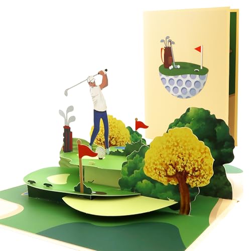 DORAFIORA 3D Pop-Up Karte Golfer Glückwunschkarte für Kollegen & Golfspieler | Geburtstag Turniersieg Hole-in-One Geschenkidee | Geburtstagskarte inkl. Umschlag