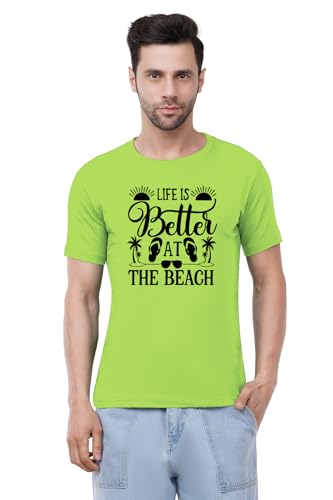 Image of Caseria Men's Cotton Printed T-Shirt -Life is Better Beach | 100% Cotton | Half Sleeves | Regular Fit | Printed | Round Neck | Graphic T Shirt