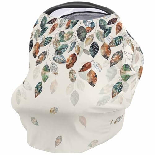 Nursing Cover for Breastfeeding Scarf, Fall Blue Green Yellow Botanical Leaves Plants Baby Car Covers Super Soft Multi Use for Canopy Shopping Cart Cover Blanket Stroller Cover