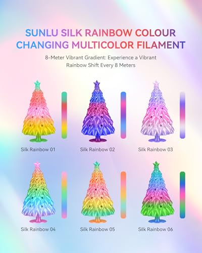 Image of SUNLU Rainbow Silk Filament Bundle, Multicolor Gradient 3D Filament, Shiny Silk 3D Printer Filament 1.75mm ±0.02mm, Individually Vacuum Packed, 0.25kg per Spool, 1kg in Total, 4 Pack. (Rainbow 02-05)