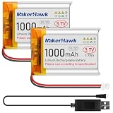 MakerHawk 3.7V Lipo Battery 1000mAh Rechargeable Lithium Polymer Battery 803040 Micro Ph1.25 Connector Integrated Protection Circuit with USB Cable for Electronic Device (2 Pcs)