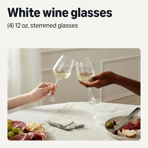 Amazon Basics Stemmed White Wine Glasses, 12 oz., Dishwasher-Safe, 4-Piece Set by Amazon Basics - Used condition - Image 2