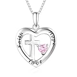 Bellrela Sterling Silver Cross in Heart Faith Hope Love Pendant Necklace
