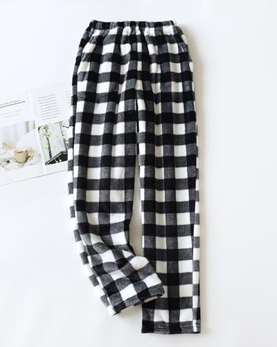 Image of codcm Womens Plaid Fluffy Pajama Pants Fuzzy Fleece Cozy Lounge Pants with Pockets Winter Warm Pj Bottoms