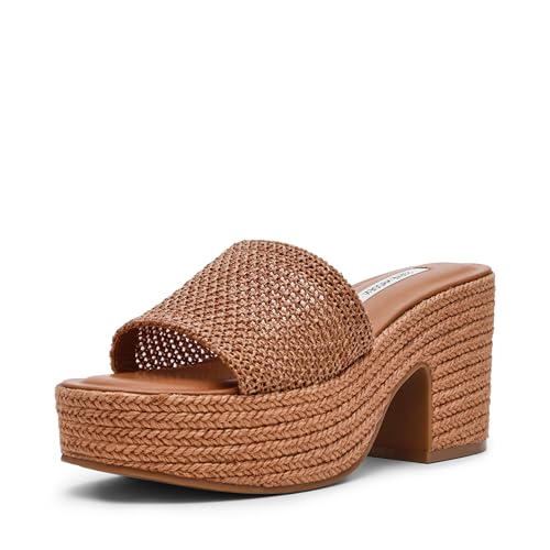 Steve Madden Women's Trippy Heeled Sandal, Cognac Crochet, 8.5