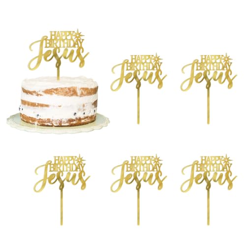 Happy Birthday Jesus Cake Toppers - Jesus Birthday, Good Friday Cake Decoration, Christmas Party Decoration Supplies (Acrylic 6pcs Happy Birthday Jesus)