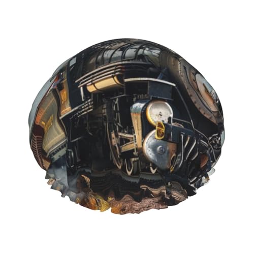Bonnet de douche double couche imprimé train à vapeur, bonnet de douche réutilisable pour femme