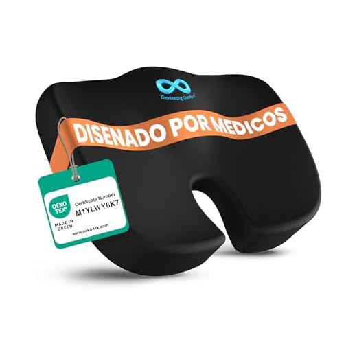 Everlasting Comfort Cojín de Asiento de Espuma Viscoelástica para Oficina y Coche – Cojín Ergonómico para Coxis, Alivio de Ciática y Dolor Lumbar, Mejora la Postura y el Confort Diario (Negro, Grande)